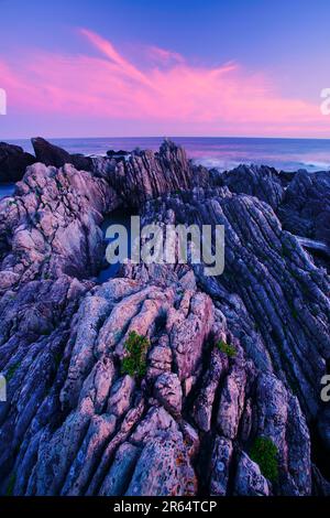 Lo strato di Turbidite e il mare al tramonto Foto Stock