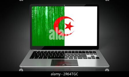 Algeria - bandiera del paese e codice binario sullo schermo del computer portatile - illustrazione 3D Foto Stock