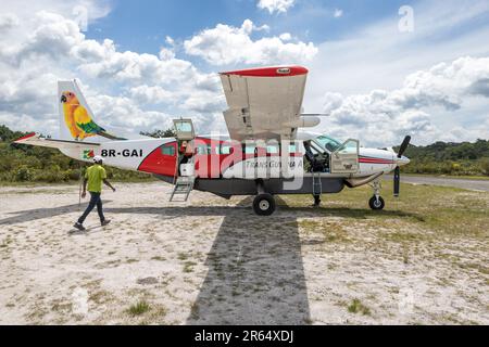 Scarico, 12 posti Trans Guyana Airways, emblema Sun Parakeet, aereo da Georgetown al Parco Nazionale Kaieteur, Guyana Foto Stock