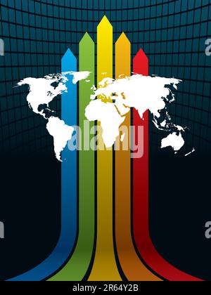 White mappa del mondo su un arcobaleno dello sfondo. La mappa di base è da Central Intelligence Agency Web site. Illustrazione Vettoriale