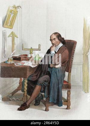 Portrait de Blaise Pascal, philosophe, mathématicien et physicien francais (1623-1662). gravure vers 1830 Foto Stock