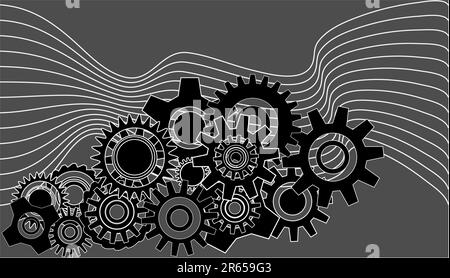 sfondo ruote dentate su sfondo grigio linee vitali Illustrazione Vettoriale