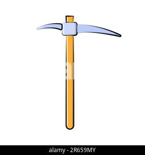 Costruzione, icona blu del minatore di un piccone in metallo con manico in legno per scavare terra, minerali, miniere d'oro e minerali per la riparazione. Costruzione incontrata Illustrazione Vettoriale