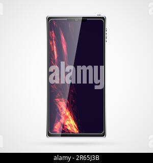 Smartphone nero smartphone smart phone con touch screen, dispositivo mobile moderno e realistico con screensaver astratto energia magica, sfondo, sfondo. V Illustrazione Vettoriale