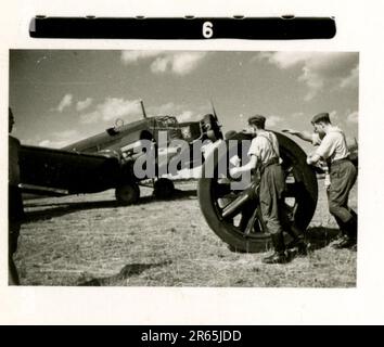 SS Photographer Baumann, Totenkopf Division, Russia 1941 unità di ricognizione gommata, foto di moto, fucili, tombe, prigionieri di guerra e abitanti del villaggio russi, Fieseler Fi 156 Storch, carri armati e attrezzature russe distrutti, costruzione di ponti, soldati che nuotano nel fiume, equipaggio di mitragliatrici, equipaggio di pistole anticarro, cerimonia di premiazione di unità, Unità di marzo, artiglieria trainata da halftrack, unità di manutenzione di veicoli a motore, attività Kriegsberichter, panetteria da campo, ospedale da campo, rifornimento aereo da JU-52, unità di proiettore antiaereo, ufficio postale sul campo, e un Focke-Wulf 189 (Eagle-Owl) in volo. IMA Foto Stock