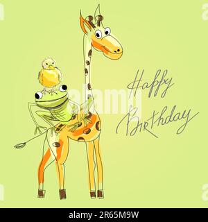 Biglietto di compleanno con Happy Animals Illustrazione Vettoriale