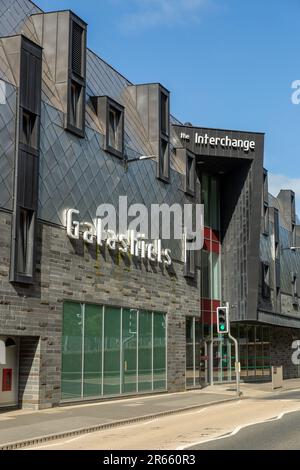 L'edificio Interchange collega treno e autobus a Galashiels confine scozzese Scozia Foto Stock