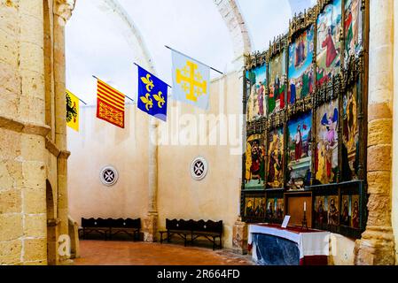 Pala d'altare della Risurrezione. Pala d'altare vecchia. Iglesia de la vera Cruz, è una chiesa cattolica situata nel cuore della chiesa cattolica Foto Stock