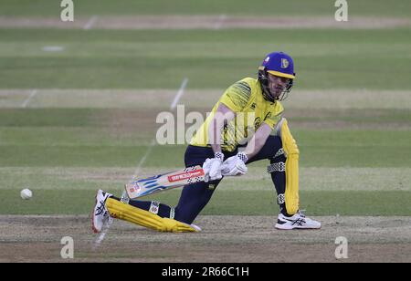 Ashton Turner di Durham durante la Vitality T20 Blast Match tra Durham e Northamptonshire Steelbacks al Seat Unique Riverside, Chester le Street martedì 6th giugno 2023. (Foto: Mark Fletcher | NOTIZIE MI) Credit: NOTIZIE MI & Sport /Alamy Live News Foto Stock