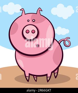 Illustrazione del fumetto di divertenti sorpreso di maiale Illustrazione Vettoriale