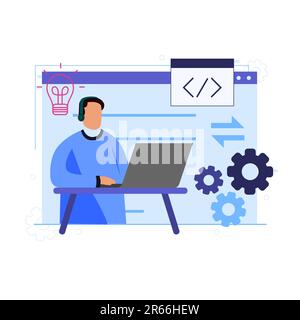 Illustrazione vettoriale. Concetto di progettazione piatta di sviluppo software, programmazione e codifica. Illustrazione Vettoriale