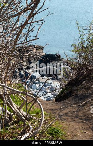 Splendida vista sulle rocce e le acque della baia di Narragansett da Sachuest Point, Middletown, Rhode Island Foto Stock