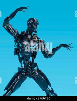 super cyborg cranio karate posa, 3d illustrazione Foto Stock