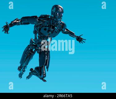 super cyborg cranio mega salto, 3d illustrazione Foto Stock
