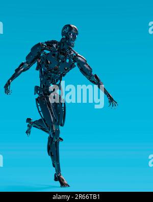 super cyborg cranio in esecuzione, 3d illustrazione Foto Stock