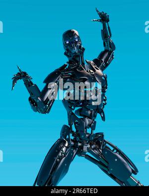 super cyborg cranio danza, 3d illustrazione Foto Stock
