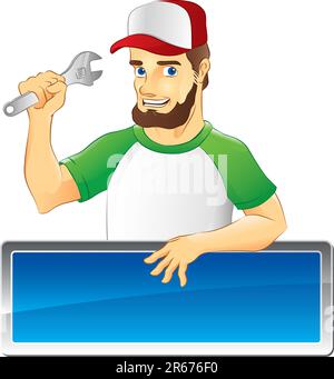 Un'illustrazione di un meccanico con la barba. Illustrazione Vettoriale