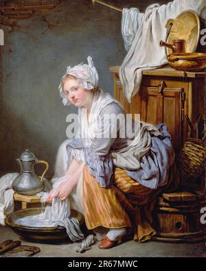 La Laundress (la Blanchisseuse), 1761, Pittura di Jean-Baptiste Greuze Foto Stock