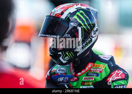 Misano Adriatico, Italia. 04th giugno, 2023. Jonathan Rea del Kawasaki Racing Team WorldSBK visto durante il Campionato Mondiale FIM SBK Superbike Pirelli Emilia-Romagna Round al circuito Mondiale di Misano. (Foto di Fabrizio Carabelli/SOPA Images/Sipa USA) Credit: Sipa USA/Alamy Live News Foto Stock