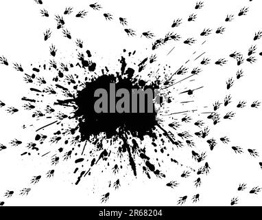 Modificabile illustrazione vettoriale di una fuoriuscita di vernice con footprint di roditori Illustrazione Vettoriale