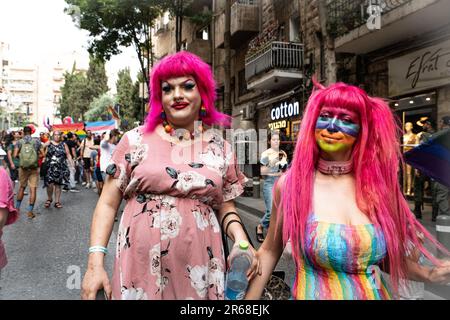 Israele. 01st giugno, 2023. Partecipanti israeliani alla Parata dell'orgoglio di Gerusalemme. Gerusalemme, Israele. Giugno 01th 2023. (Matan Golan/Sipa USA). Credit: Sipa USA/Alamy Live News Foto Stock