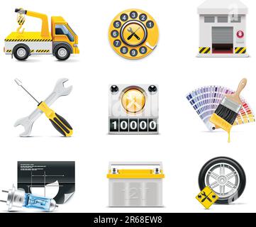 Set of the car repair and maintenance related icons Stock Vector