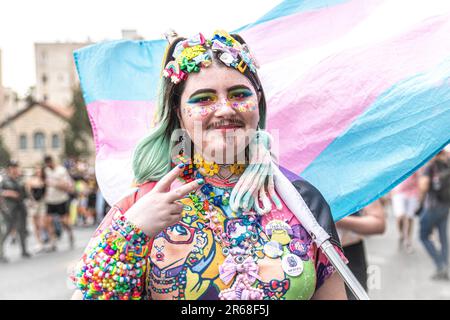 Israele. 01st giugno, 2023. Partecipante israeliano alla Parata dell'orgoglio di Gerusalemme. Gerusalemme, Israele. Giugno 01th 2023. (Matan Golan/Sipa USA). Credit: Sipa USA/Alamy Live News Foto Stock