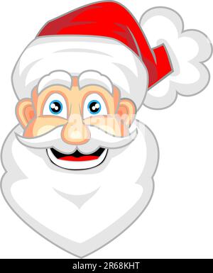Illustrazione vettoriale del volto carino di Babbo Natale dall'aspetto felice . Nessun gradiente. Illustrazione Vettoriale