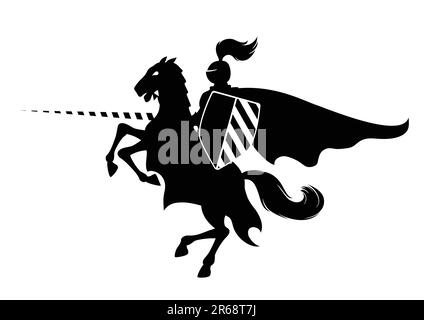Silhouette di cavaliere medievale a cavallo, l'illustrazione vettoriale può essere in scala a qualsiasi dimensione Illustrazione Vettoriale