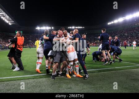 Praga, Repubblica Ceca. 07th giugno, 2023. Ha detto Benrahma di West Ham United festeggia dopo la partita finale della UEFA Conference League tra Fiorentina e West Ham United alla Fortuna Arena il 7th 2023 giugno a Praga, in Cechia. (Foto di Daniel Chesterton/phcimages.com) Credit: PHC Images/Alamy Live News Foto Stock