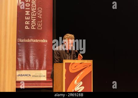 pontevedra, Spagna. Giu, 6th 2023. Francis Lorenza in un momento del suo discorso dopo aver ricevuto il premio Pontevedres of the Year in Culture. Credito: Xan G. Foto Stock