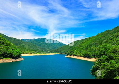 Lago Kuzuryu e catena montuosa Foto Stock