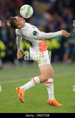 Praga, Repubblica Ceca. 07th giugno, 2023. Jarrod Bowen di West Ham United durante la finale della UEFA Conference League tra Fiorentina e West Ham United alla Fortuna Arena il 7th 2023 giugno a Praga, in Repubblica Ceca. (Foto di Daniel Chesterton/phcimages.com) Credit: PHC Images/Alamy Live News Foto Stock