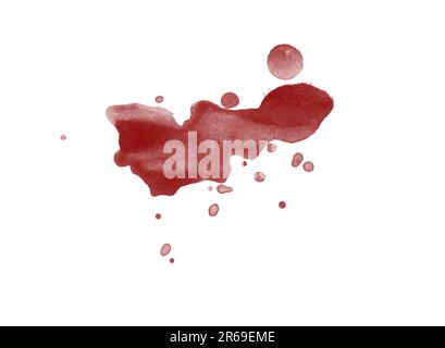 Colorazione di schizzi di sangue resa digitale isolata su sfondo bianco Foto Stock
