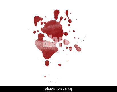 Colorazione di schizzi di sangue resa digitale isolata su sfondo bianco Foto Stock