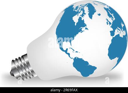 Lampadina vettoriale con mappa del mondo Illustrazione Vettoriale