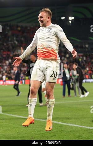 Praga, Repubblica Ceca. 07th giugno, 2023. Jarrod Bowen di West Ham United durante la finale della UEFA Conference League tra Fiorentina e West Ham United alla Fortuna Arena il 7th 2023 giugno a Praga, in Repubblica Ceca. (Foto di Daniel Chesterton/phcimages.com) Credit: PHC Images/Alamy Live News Foto Stock