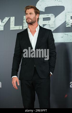 Madrid, Spagna. 07th giugno, 2023. L'attore australiano Chris Hemsworth svetta mentre arriva alla prima di Netflix US Serie 'Tyler Rake 2' a Madrid il 7 giugno 2023. Spagna (Foto di Oscar Gonzalez/NurPhoto) Credit: NurPhoto SRL/Alamy Live News Foto Stock