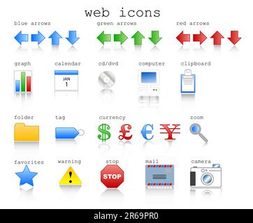 Varie icone Web in formato vettoriale con tema Internet. Illustrazione Vettoriale