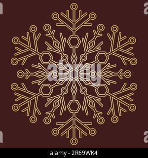 Fiocco di neve rotondo. Ornamento invernale astratto. Fiocco di neve d'oro Foto Stock