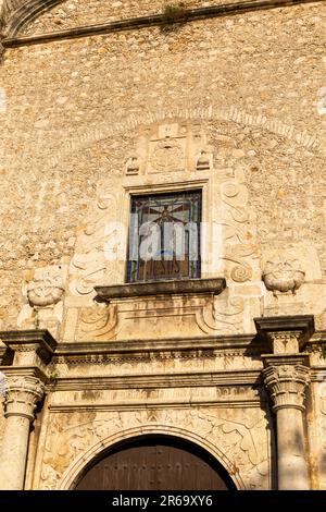 Dettagli della vetrata di Gesù Cristo, Chiesa di Iglesia de Jesus, Parque Hidalgo, Merida, Stato dello Yucatan, Messico Foto Stock