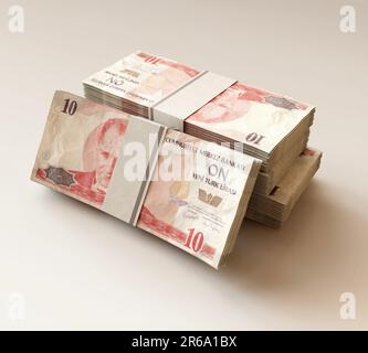 Una pila di banconote in lira turche impacchettate su uno sfondo luminoso isolato - rendering 3D Foto Stock