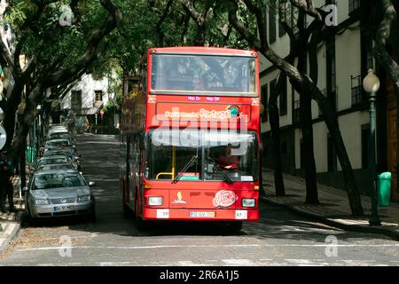 Siteseeing autobus centro città, Funchal città, Madeira, Portogallo Foto Stock
