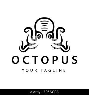 Logo Octopus design ispirazione. L'emblema vintage può essere utilizzato per il logo del ristorante Illustrazione Vettoriale