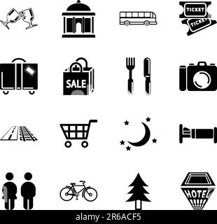 Serie di icone relative alle città o le informazioni di posizione per i turisti di siti web o di mappe ecc. Illustrazione Vettoriale