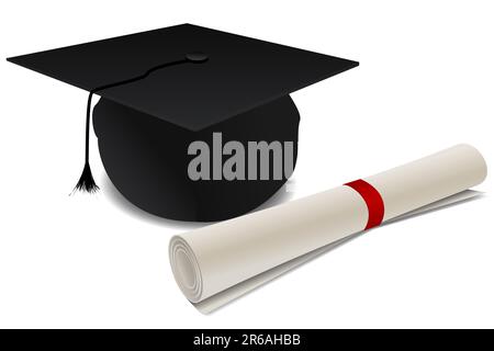 Illustrazione di dottorato hat con grado su sfondo bianco Illustrazione Vettoriale