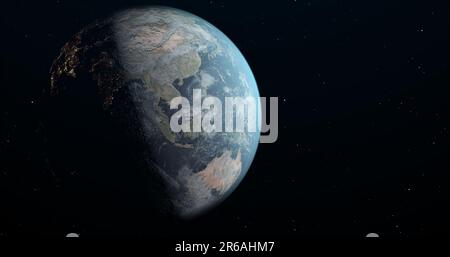 Terra pianeta sullo spazio con cielo stellato. Foto Stock