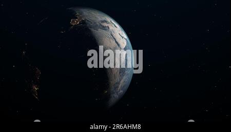 Terra pianeta sullo spazio con cielo stellato. Foto Stock