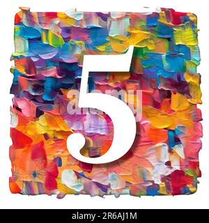 numero bianco su sfondo multicolore fatto di pittura, 3d rendering Foto Stock