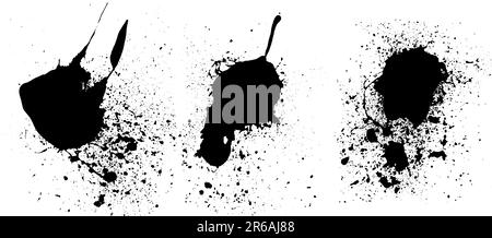 3 Splats nere ad alto dettaglio (vettori isolati e su livelli separati) lo sfondo è trasparente e può essere sovrapposto ad altre illustrazioni o ... Illustrazione Vettoriale